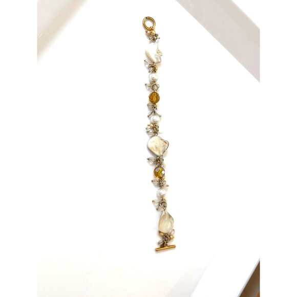 Gold Necklace & Bracelet Seashells Pearls & Gemstones Iridescent Accents Beach - Picture 5 of 8